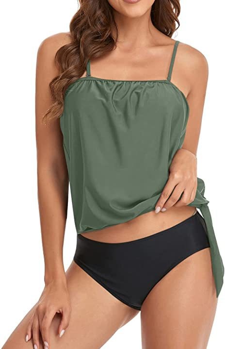 Tops - タンキニ レディース ビキニ クロップトップ スパゲッティストラップ ハイウエストボトム