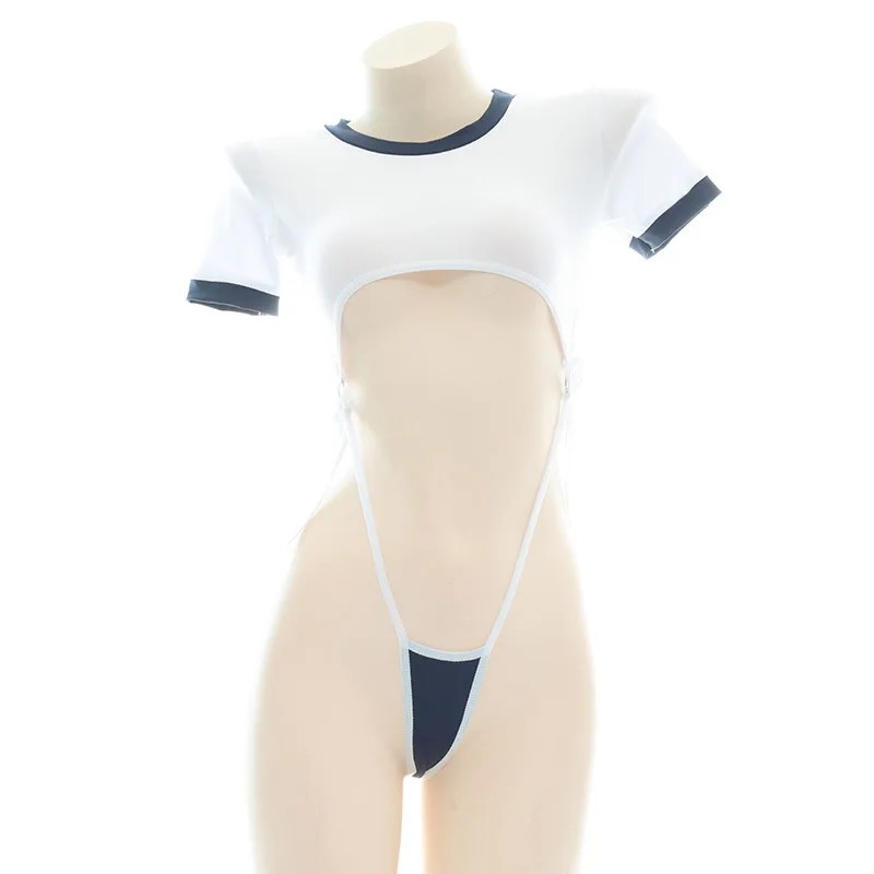 Lingerie - 可愛いボディスーツセクシーランジェリー中空デザインアニメコスプレ女子学生制服シースルーハイウエスト学生セット