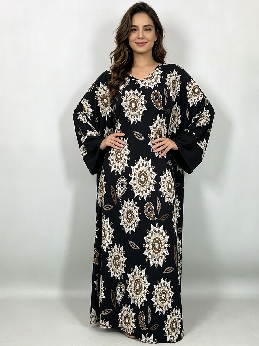 Boho Summer Beach Maxi Dress - プラスサイズ マキシドレス レディース ブラック ボヘミアン マンダラ