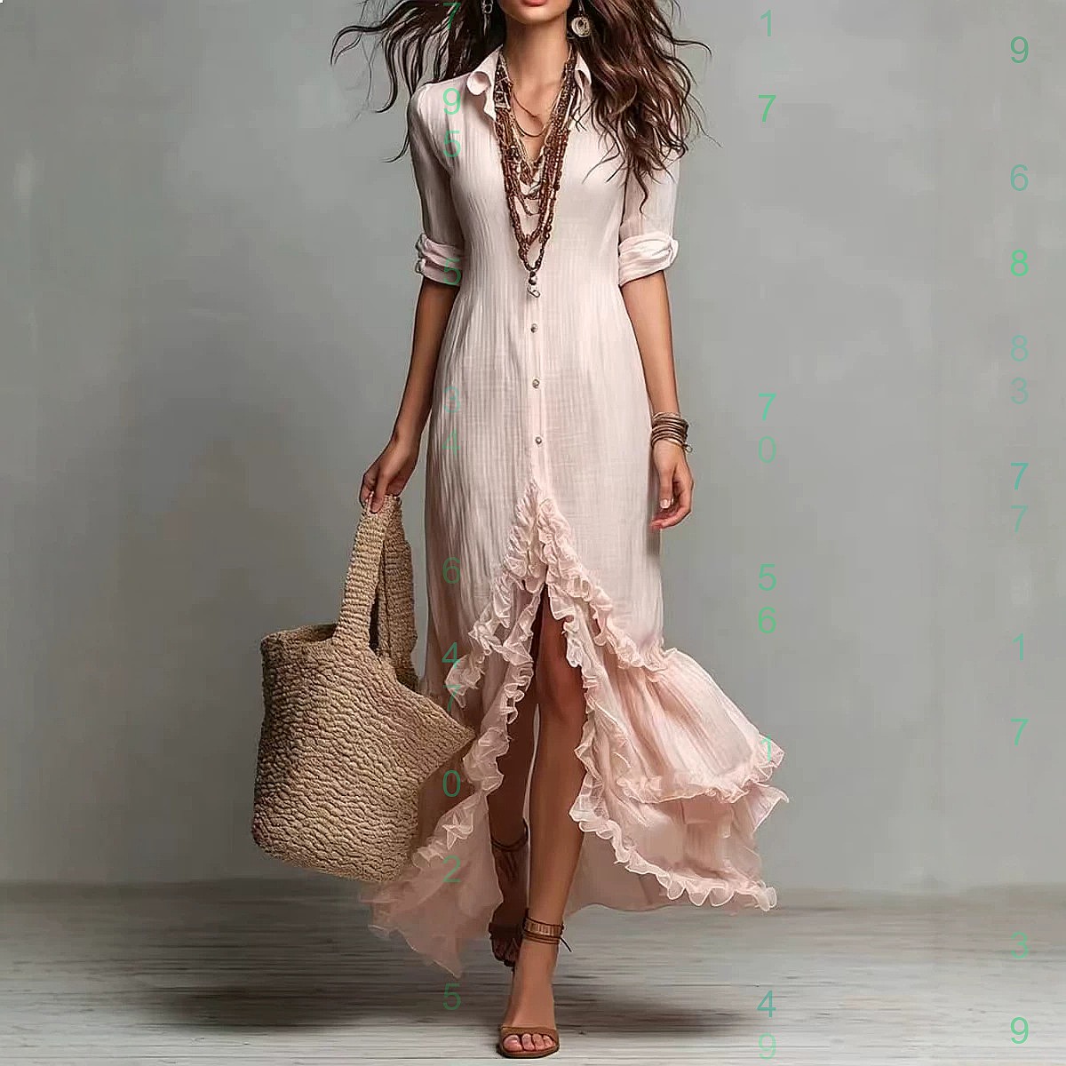 Casual Loose Linen Shirt Dress - クロスバックコットンリネンドレス、ラッフルヘム付きルーズフィットシャツドレス、春夏向けドレス
