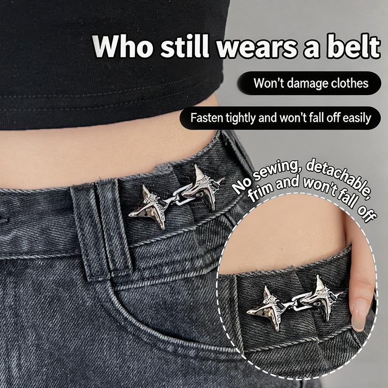 Jeans - 【IIOO】気質四芒星ウエスト締め付けツール調節可能なウエストバックルファッショナブルなジーンズ固定ウエストバックル