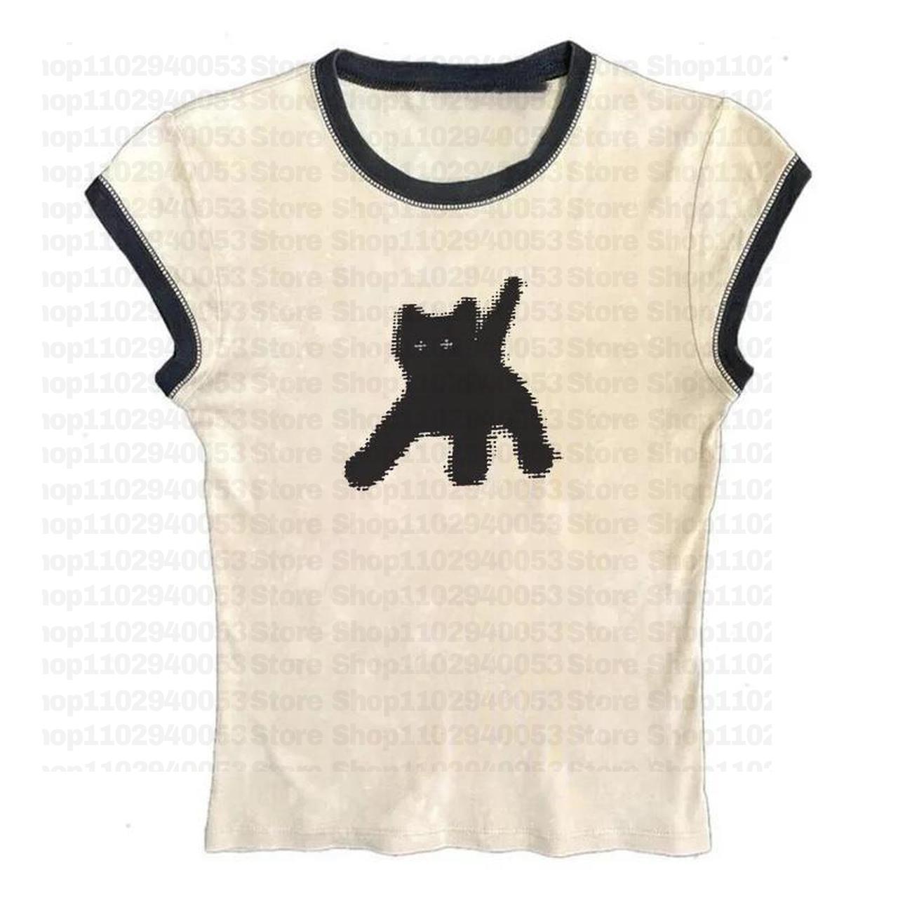 Y2K Graphic Baby Tee Crop - 女性用ゴシックプリントTシャツ,レタリングプリントTシャツ,半袖トップス,ゴシックストリートTシャツ,ブラックキャットプリントTシャツ,y2k,美的