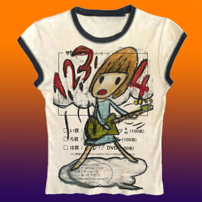 Y2K Graphic Baby Tee Crop - Y2K 韓国人気服エモ夏ベビー Tシャツストリートゴシック原宿グラフィック美的プリント Tシャツ女性ヴィンテージクロップトップ