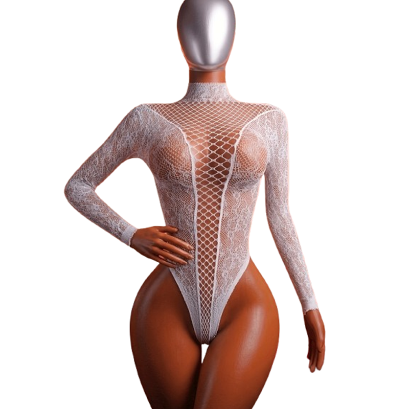Lingerie - セクシーなボディスーツ1着—エレガントなレースとシースルーメッシュのカットアウトデザインで、ランジェリーパーティーやバレンタインデーのデートに最適です。