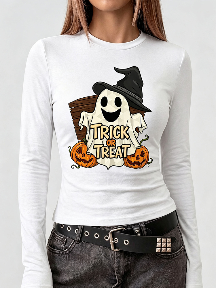Blouses - アメリカンスパイダー レッドスパイダーウェブプリント 長袖Tシャツ（女性用）- ラウンドネック タイト ショートスリーブ