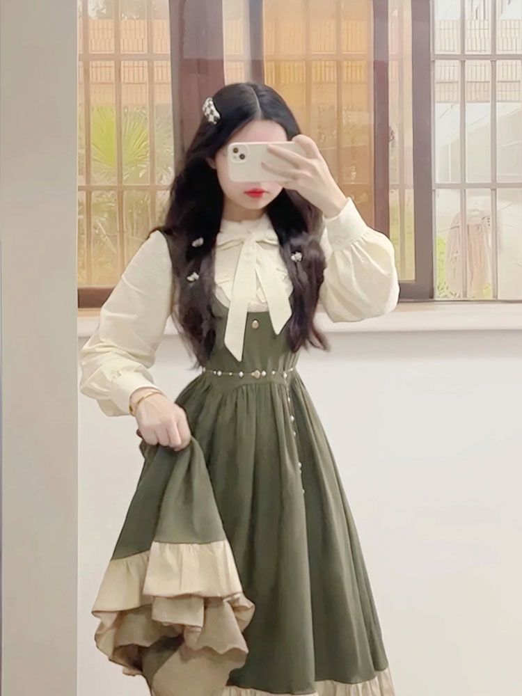 Korean Style A Line Shirt Dress - 2025年新作 日韓風 カワイイ プレッピー ロリータ デザイン