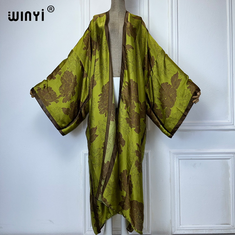 Boho Summer Beach Maxi Dress - Winyi-女性のボヘミアンプリント着物,カーディガン,ビーチウェア,カフタン,マキシコート