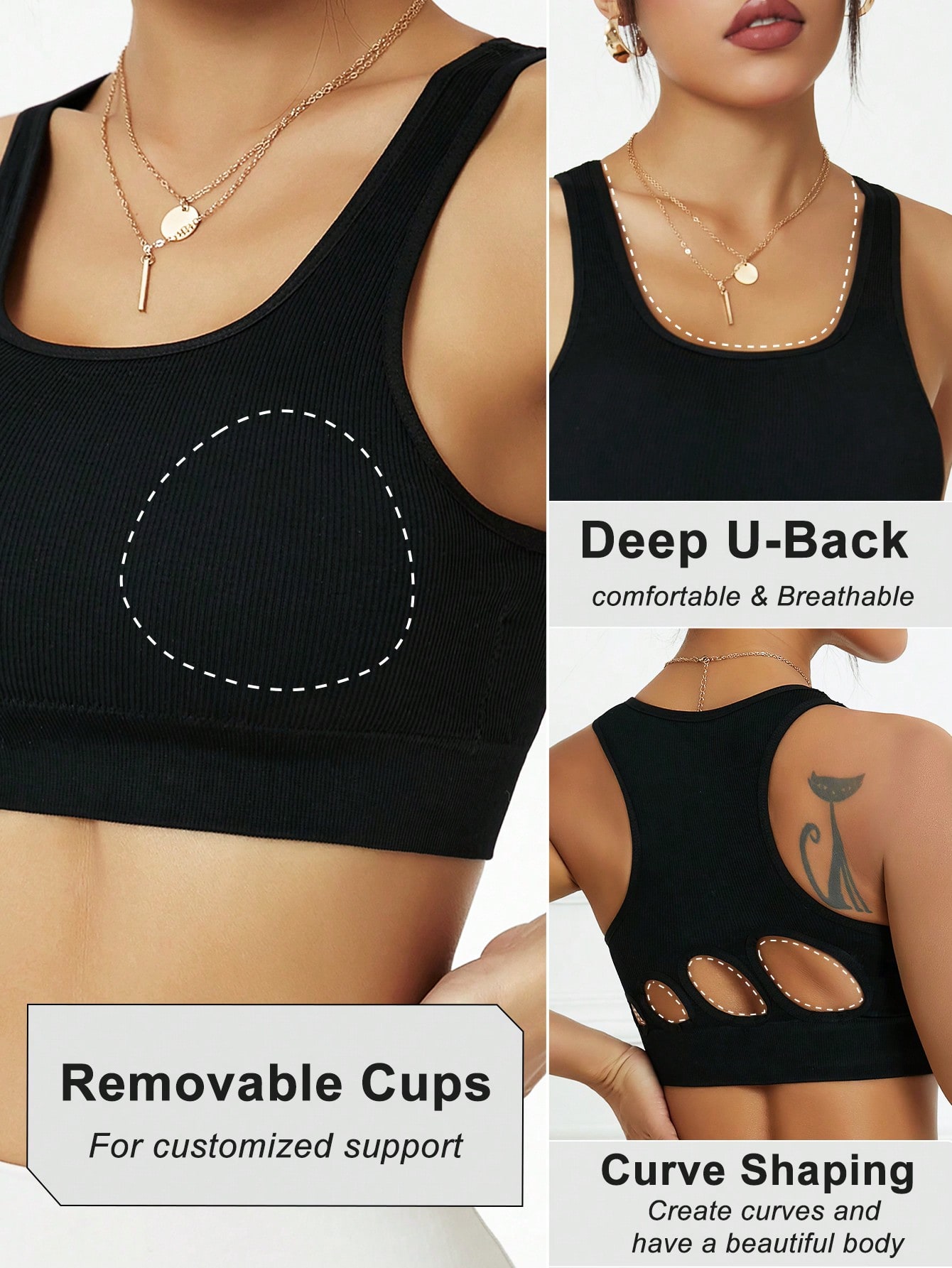 女性用リブ編みシームレススポーツブラ、カットアウトバックレー - Seamless Ribbed Workout Tank Top のレビューと価格