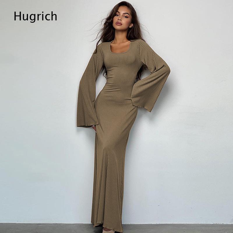 女性用エレガントなリブニットマキシドレス、ロングベルスリーブ - Bodycon Long Sleeve Ribbed Dress のレビューと価格