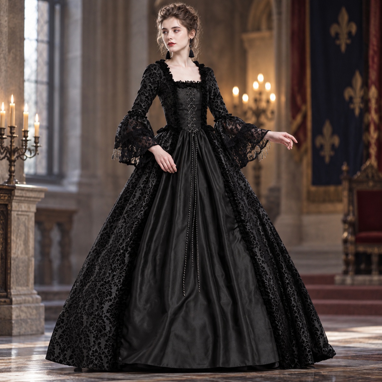 パッチワーク柄のフレア袖が特徴のロングドレス。文学的な雰囲気 - Dresses のレビューと価格