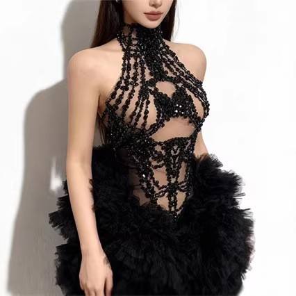 女性ミニドレスキラキララインストーンメッシュシースルーノース - Sparkly Rhinestone Club Party Dress のレビューと価格