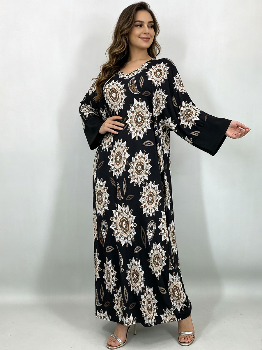 プラスサイズ マキシドレス レディース ブラック ボヘミアン - Boho Summer Beach Maxi Dress のレビューと価格