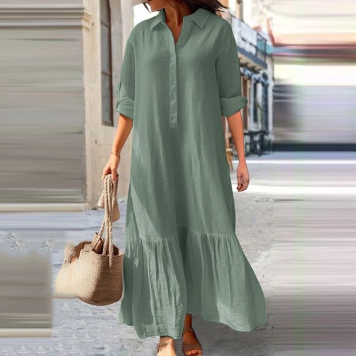 2025年 レディース リネンシャツワンピース - アシンメ - Casual Loose Linen Shirt Dress のレビューと価格