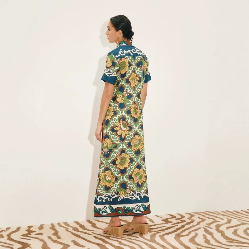 2026年秋新作オリジナルトレンドレディースリネン花柄プリン - Casual Loose Linen Shirt Dress のレビューと価格