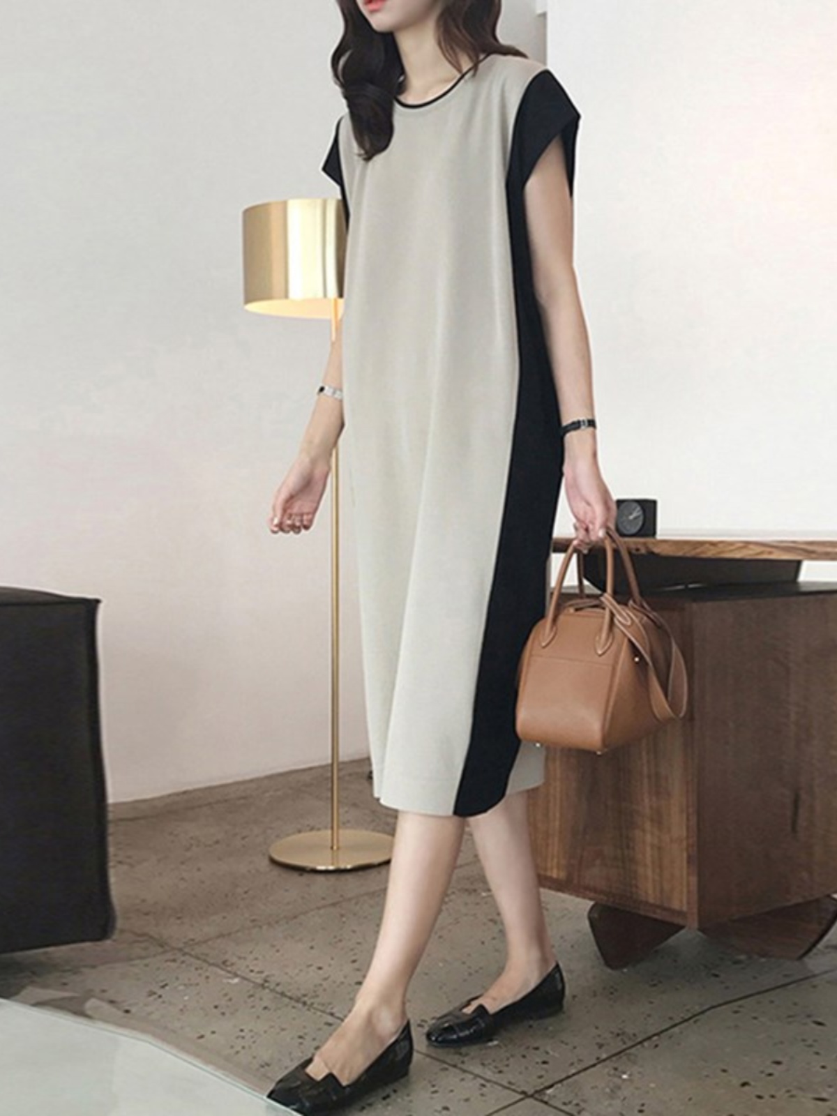 痩身効果のあるミドル丈ベストTシャツワンピース ハイウエスト - Korean Style A Line Shirt Dress のレビューと価格