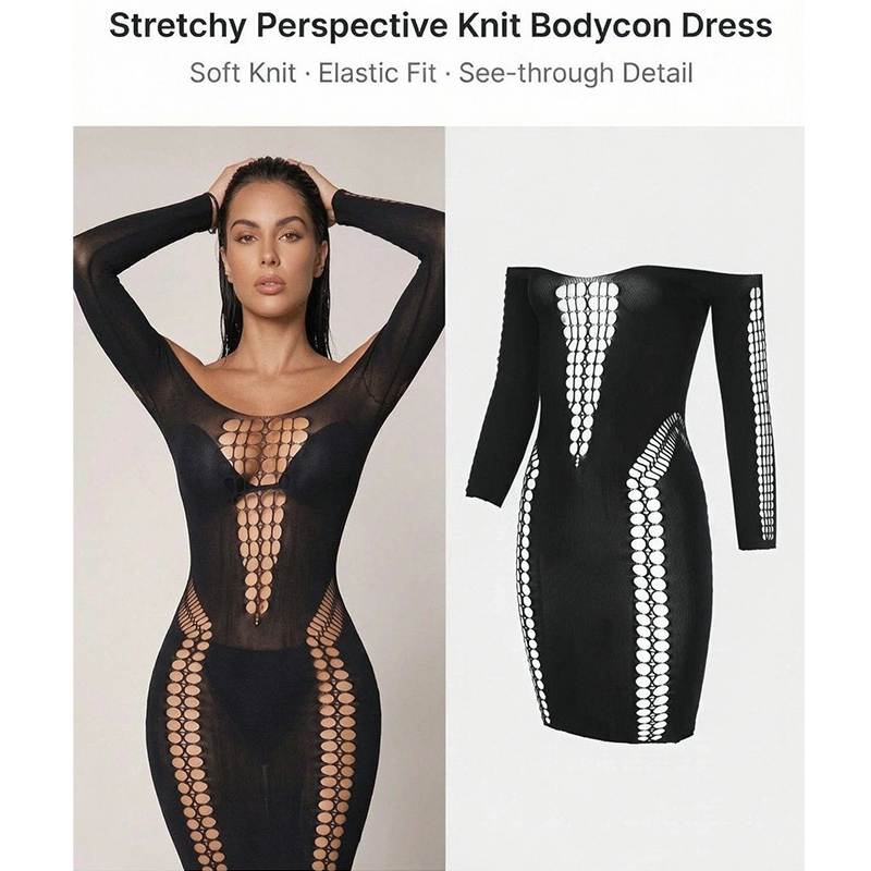 女性用シースルーメッシュ長袖ビーチカバーアップ、セクシーな透 - Sexy Mesh Sheer Bodycon Dress のレビューと価格