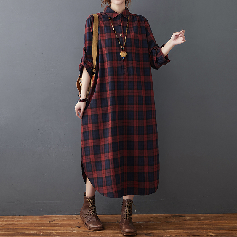コットンリネンドレス レディース 秋新作 ゆったり 大きいサ - Casual Loose Linen Shirt Dress のレビューと価格