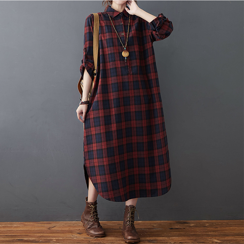 コットンリネンドレス レディース 秋新作 ゆったり 大きいサ - Casual Loose Linen Shirt Dress のレビューと価格