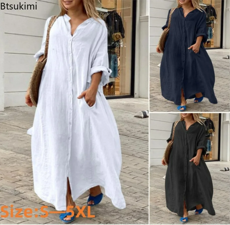 2026年レディースカジュアルコットンリネンロングワンピース - Casual Loose Linen Shirt Dress のレビューと価格