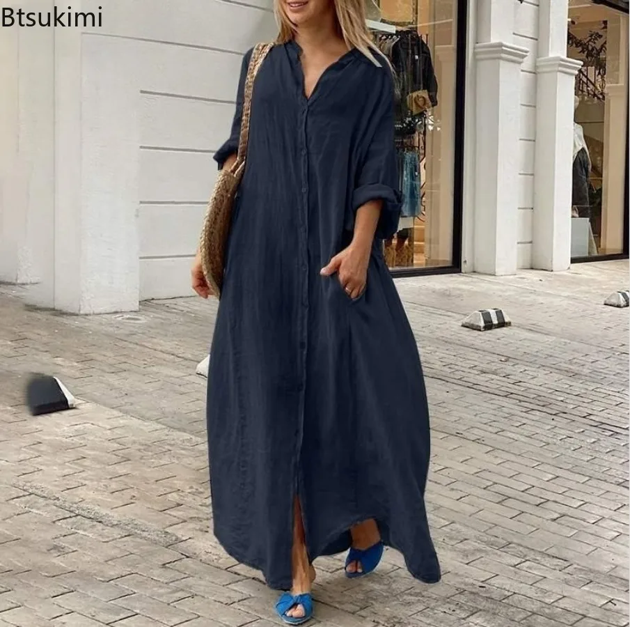 2026年レディースカジュアルコットンリネンロングワンピース - Casual Loose Linen Shirt Dress のレビューと価格
