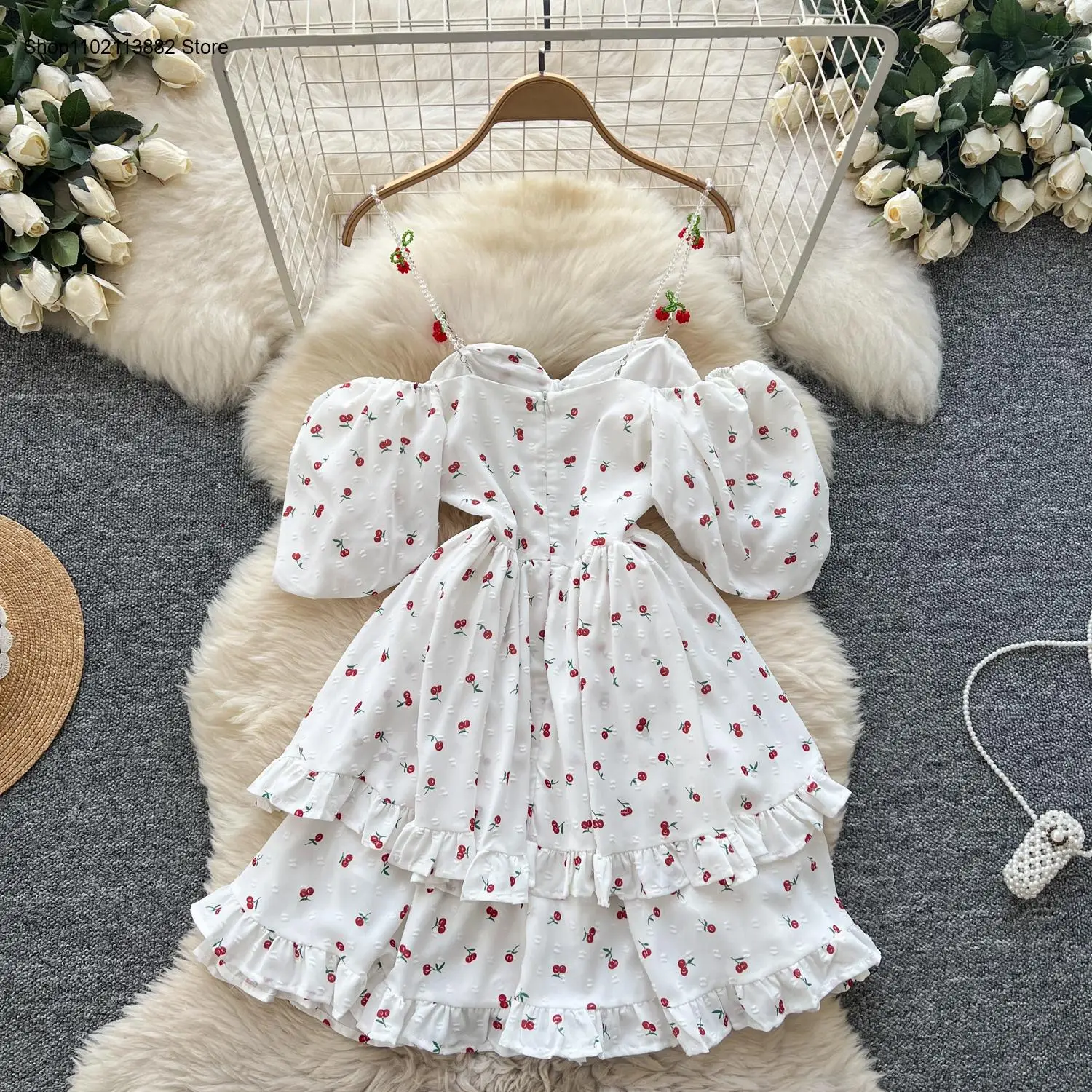 パフスリーブ オフショルダー プリント スイートドレス Aラ - Off Shoulder Puff Sleeve Sundress のレビューと価格