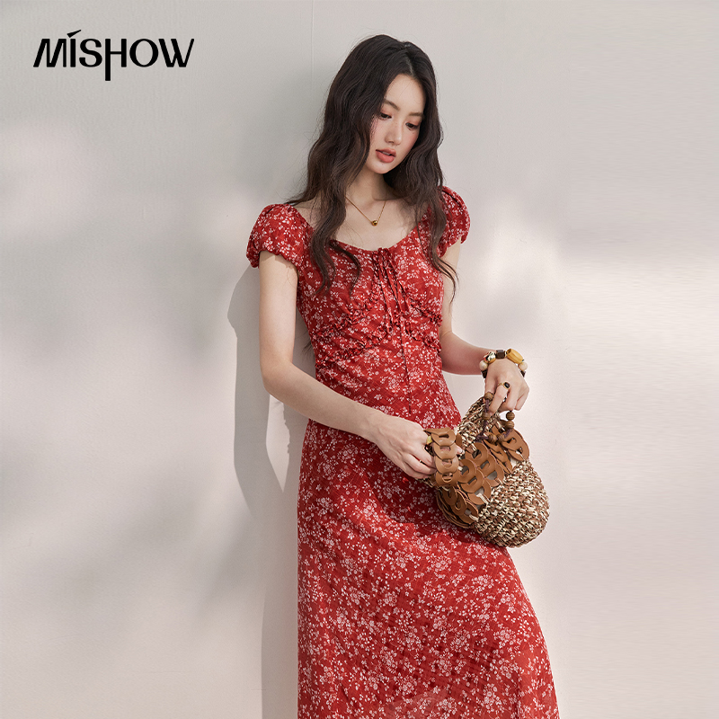 MISHOW レディース ヴィンテージ レッド 花柄 シフォ - French Vintage Floral Midi Dress のレビューと価格