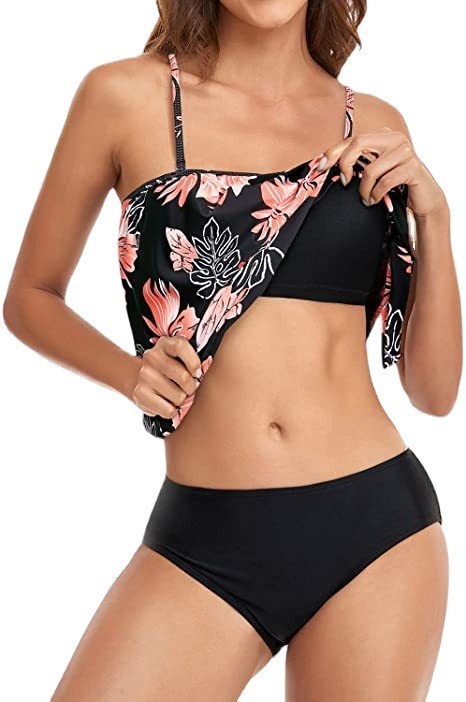 女性用ハイウエストビキニクロップトップ水着おなかコントロール - Tops のレビューと価格