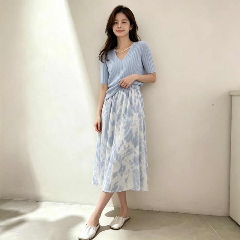 2026年夏 優しい半袖VネックTシャツワンピースセット レ - Korean Style A Line Shirt Dress のレビューと価格