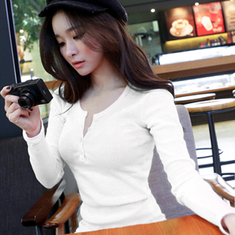 2026年秋 レディース ボタン付きリブ編み無地長袖Tシャツ - Blouses のレビューと価格