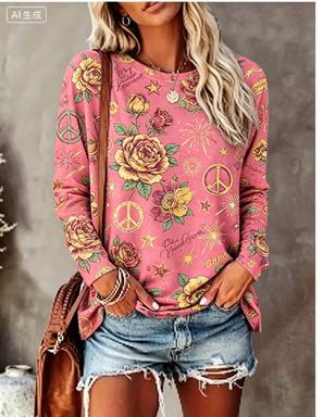 レディース 長袖Tシャツ ヒッピー デイジー バタフライ ピ - Blouses のレビューと価格
