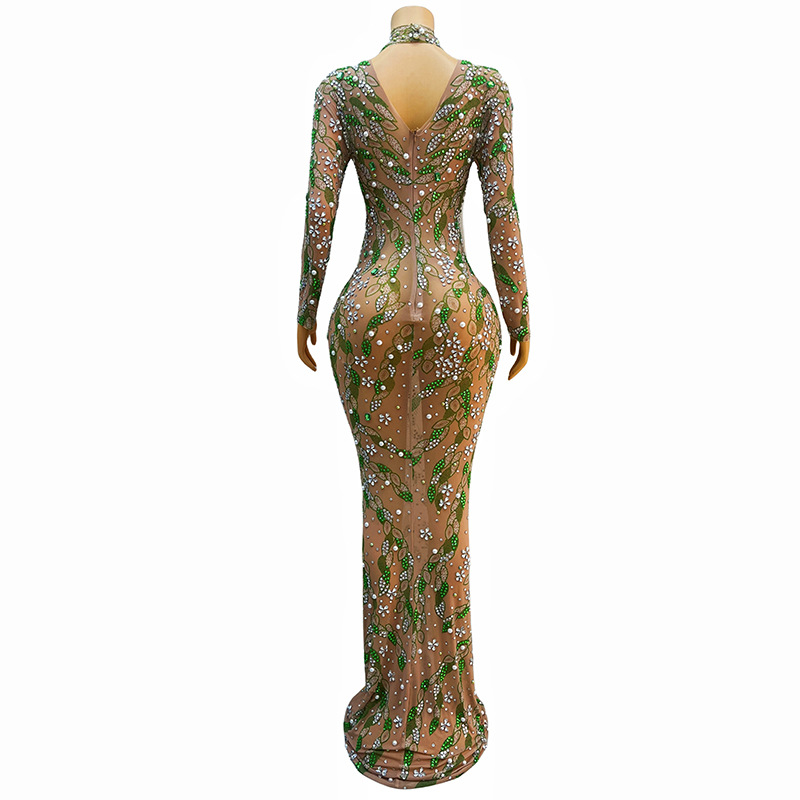 長いキラキララインストーンダンサードレス、豪華なイブニングド - Sparkly Rhinestone Club Party Dress のレビューと価格