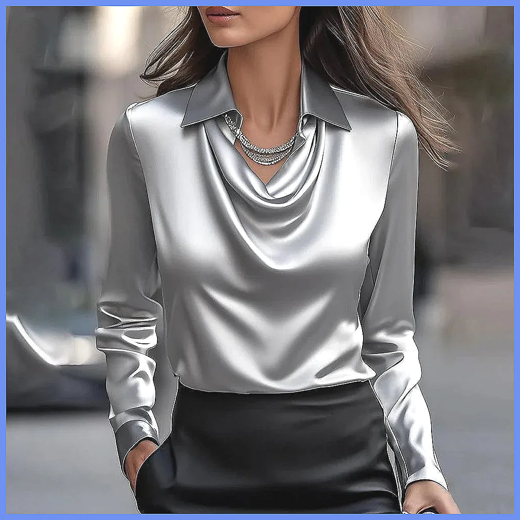 ヴィンテージサテンブラウス レディース 長袖 エレガントシル - Blouses のレビューと価格