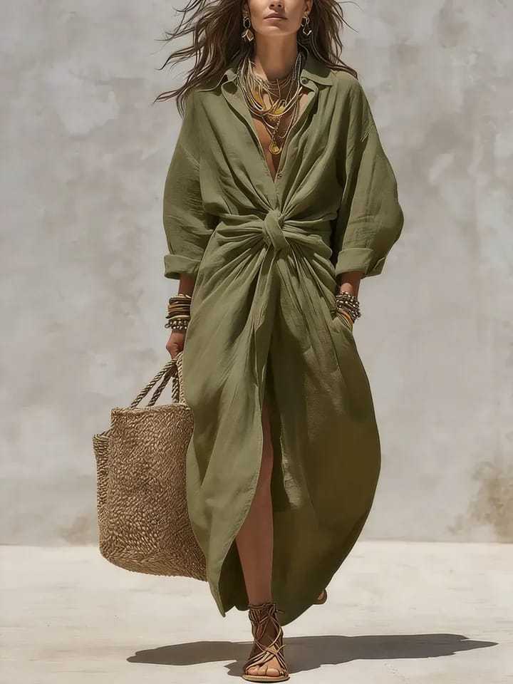 ボヘミアン風ホワイトリネンコットンシャツワンピース 長袖 ハ - Casual Loose Linen Shirt Dress のレビューと価格