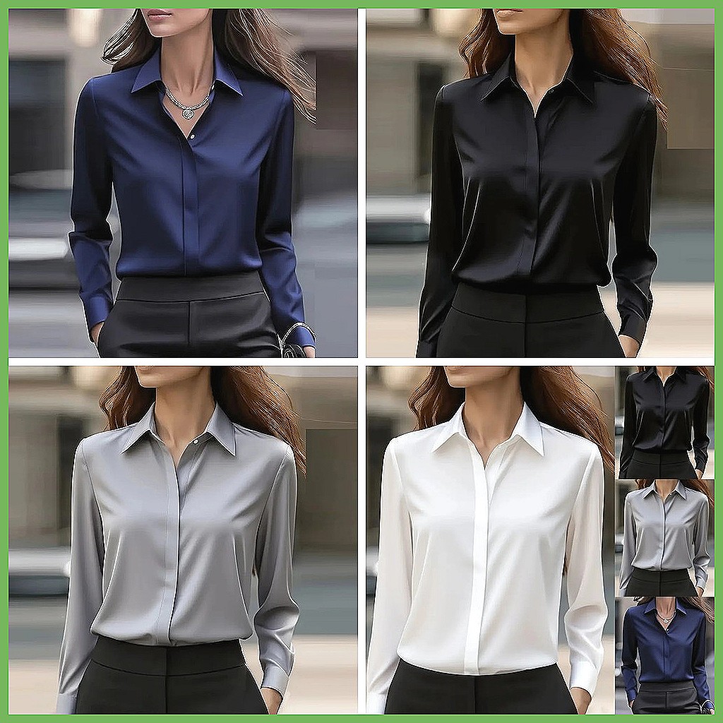 レディースオフィスブラウス、長袖、折り返し襟、フォーマルシャ - Blouses のレビューと価格