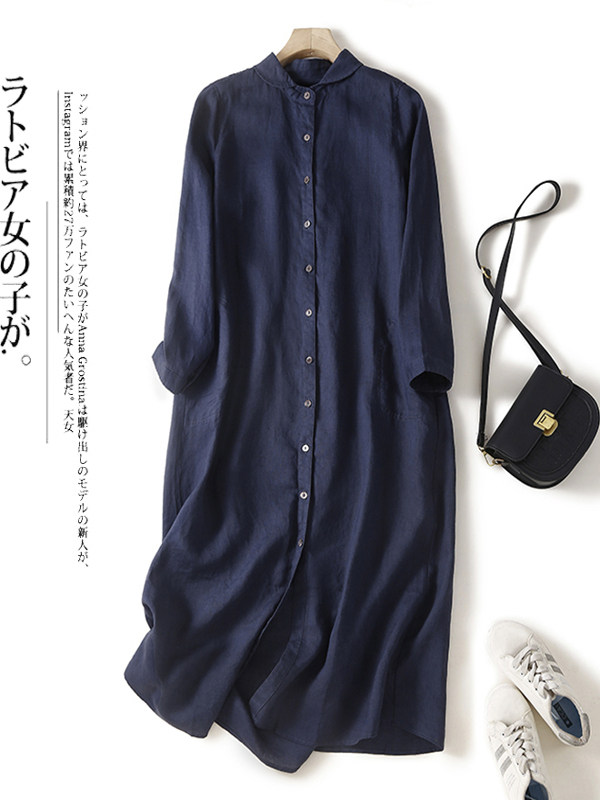 カジュアルなコットンリネン素材のゆったりとしたシャツワンピー - Casual Loose Linen Shirt Dress のレビューと価格