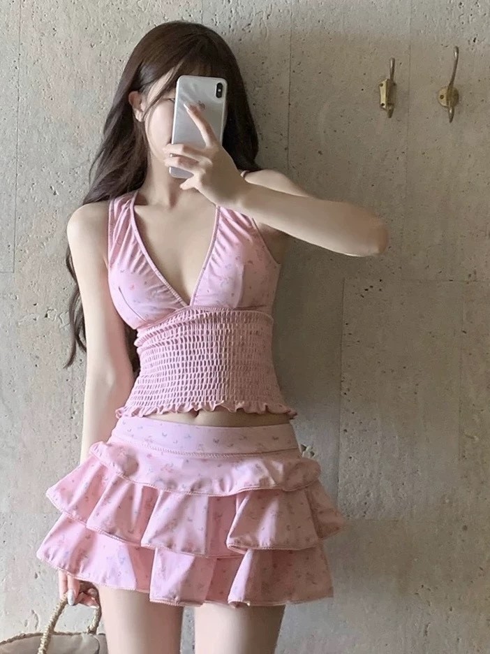 夏の女性の服痩身タンキニ水着女性控えめなスカート付きビキニセ - Skirts のレビューと価格