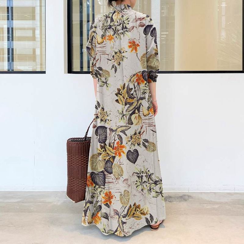 秋の新作プラスサイズカジュアルコットンリネンドレス5XL 6 - Casual Loose Linen Shirt Dress のレビューと価格