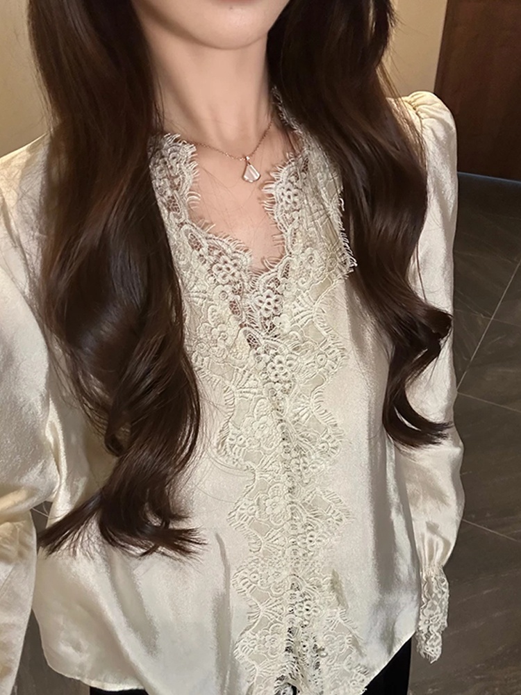 XZY シックなレースパッチワークシルクシャツ女性の初秋ベル - Korean Style A Line Shirt Dress のレビューと価格