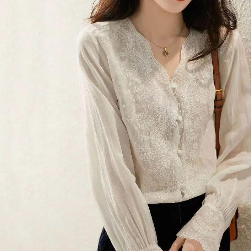 GELITAYIN V ネック長袖リネンブラウス秋ルーズトッ - Casual Loose Linen Shirt Dress のレビューと価格