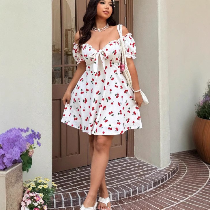 夏の女性のドレス花柄オフショルダードレス女性の夏のサンドレス - Off Shoulder Puff Sleeve Sundress のレビューと価格