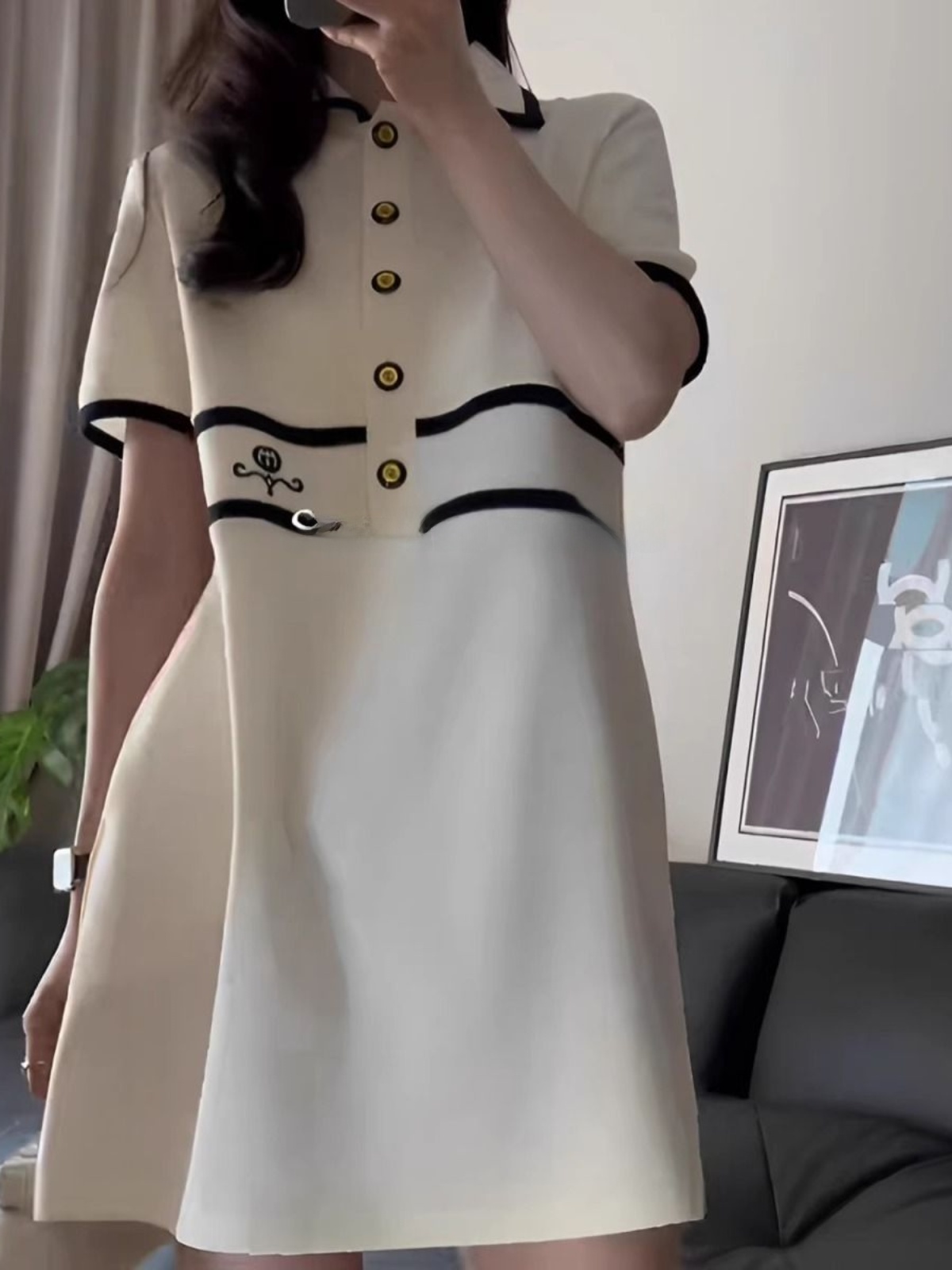 プラスサイズの襟付き半袖ドレス女性のファットMM夏痩身デザイ - Korean Style A Line Shirt Dress のレビューと価格