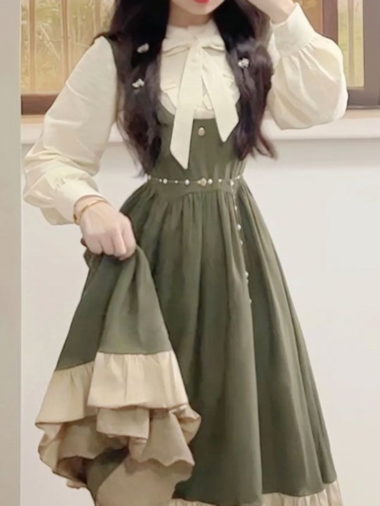 2025年新作 日韓風 カワイイ プレッピー ロリータ デザ - Korean Style A Line Shirt Dress のレビューと価格