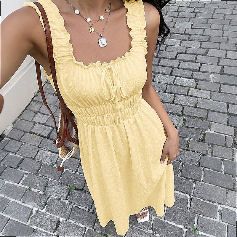 夏のノースリーブスクエアネックドレスフレンチヴィンテージロン - Boho Summer Beach Maxi Dress のレビューと価格