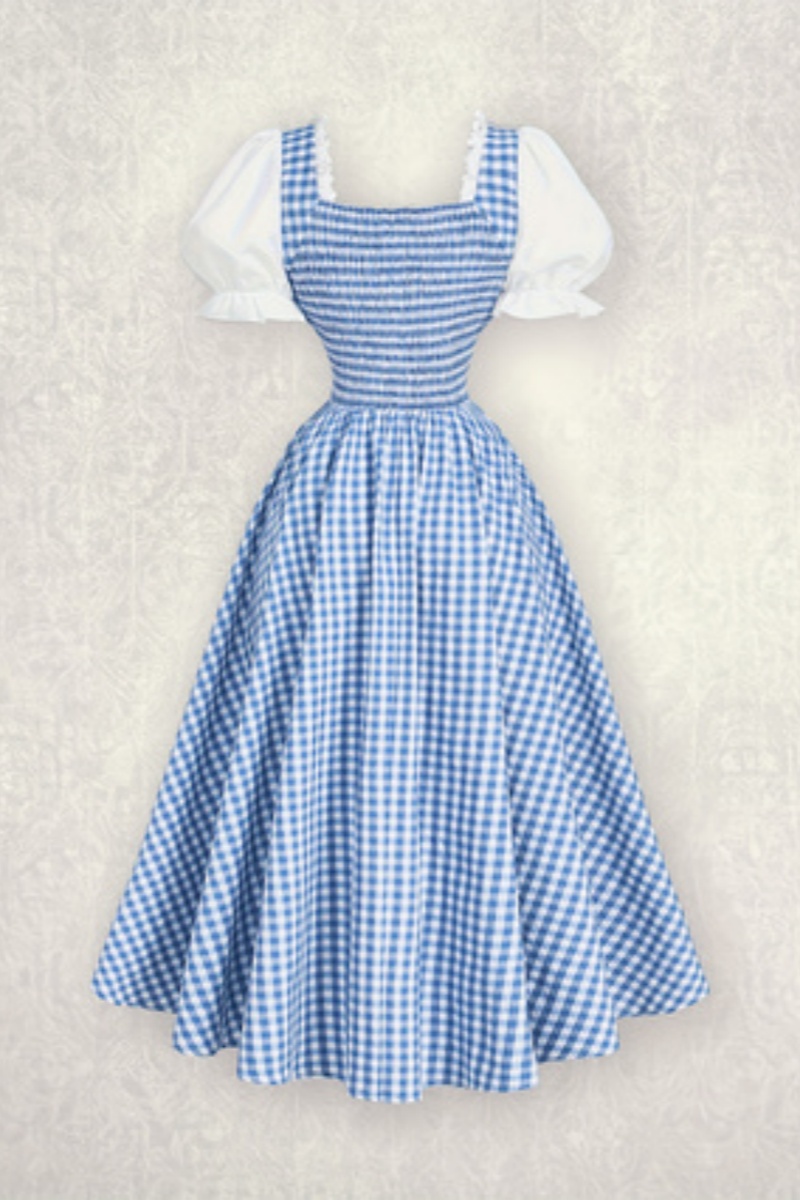 レディースファッション青と白の格子縞スプライシングストラップ - French Vintage Floral Midi Dress のレビューと価格