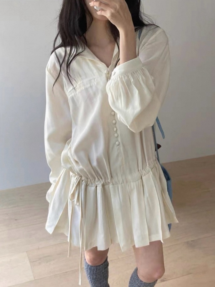 スリムロングスリーブシャツワンピース レディース シック 個 - Korean Style A Line Shirt Dress のレビューと価格