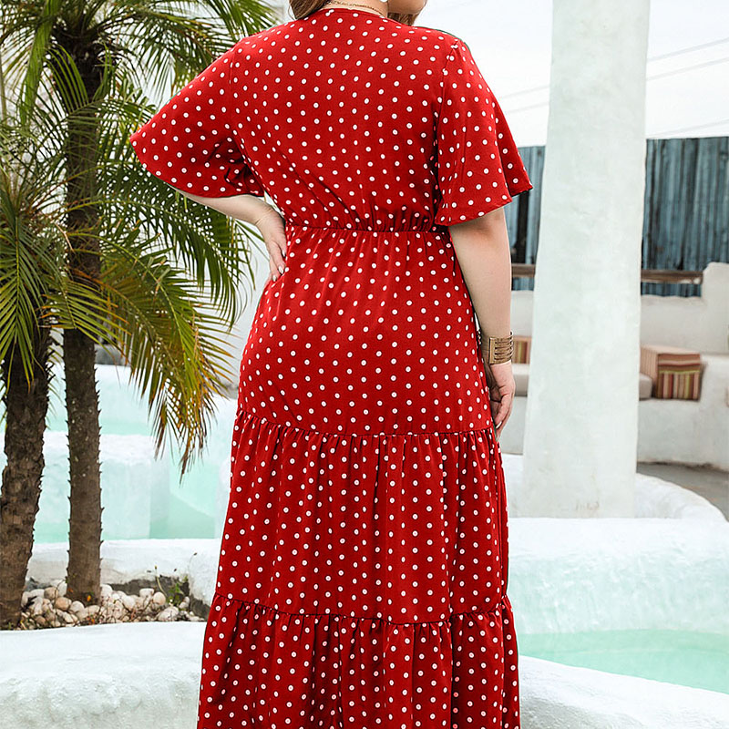 ボヘミアン ドット柄 Vネック レディース プラスサイズ 半 - Boho Summer Beach Maxi Dress のレビューと価格
