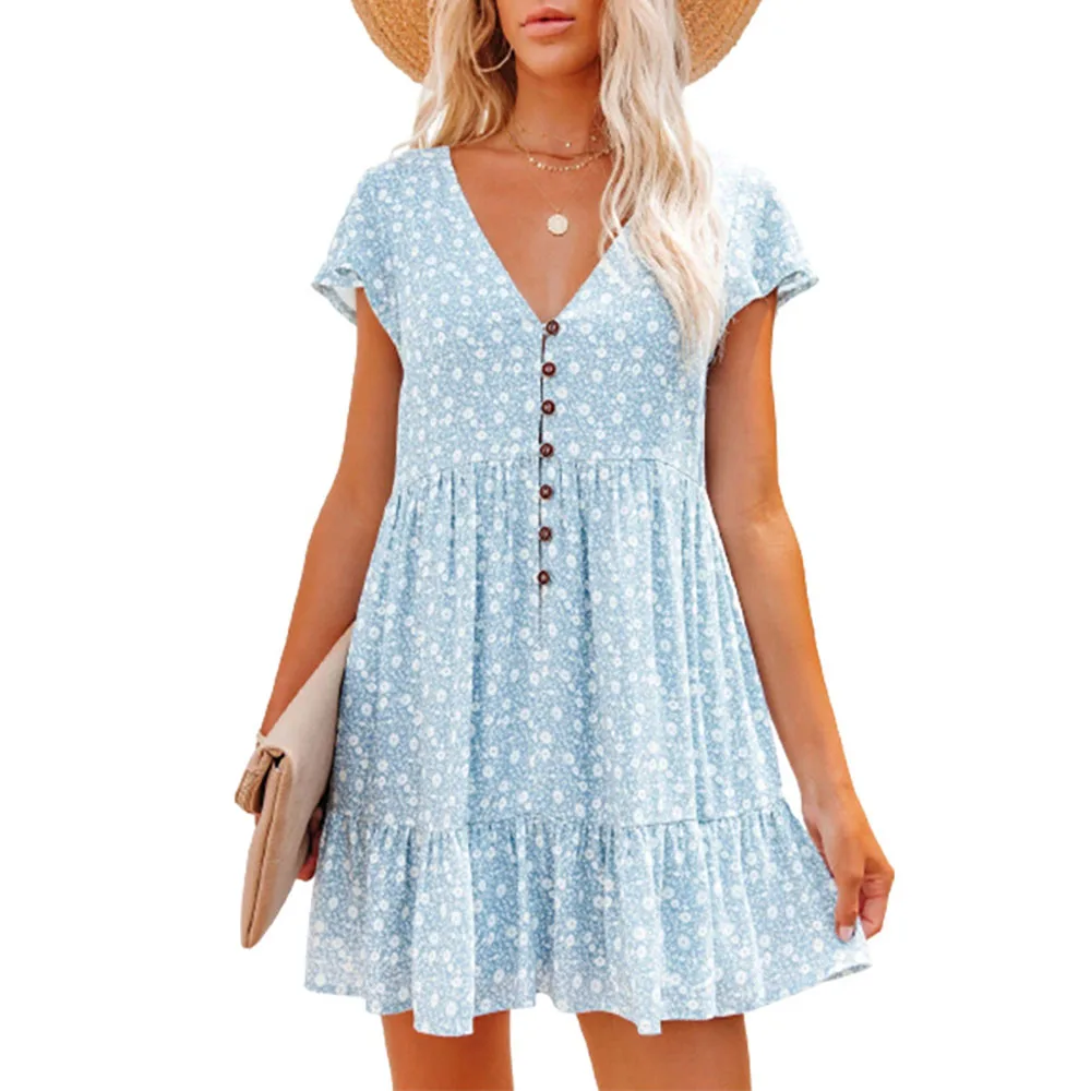 ヨーロッパと春夏の独立したスタンド V ネックボタン小さな壊 - French Vintage Floral Midi Dress のレビューと価格