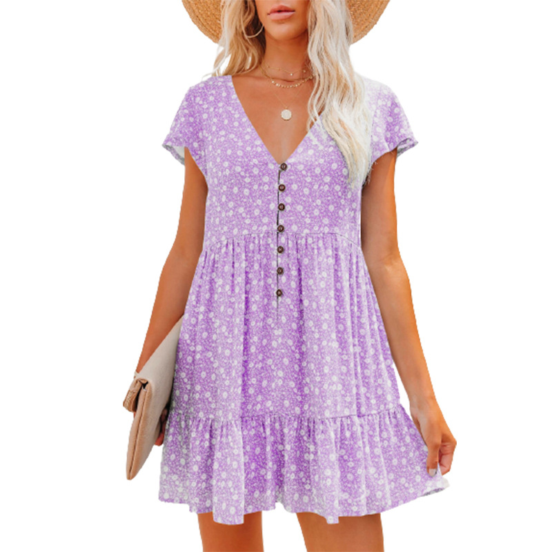 ヨーロッパと春夏の独立したスタンド V ネックボタン小さな壊 - French Vintage Floral Midi Dress のレビューと価格