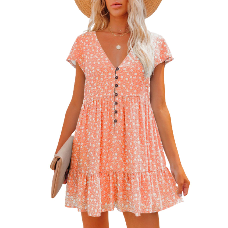 ヨーロッパと春夏の独立したスタンド V ネックボタン小さな壊 - French Vintage Floral Midi Dress のレビューと価格