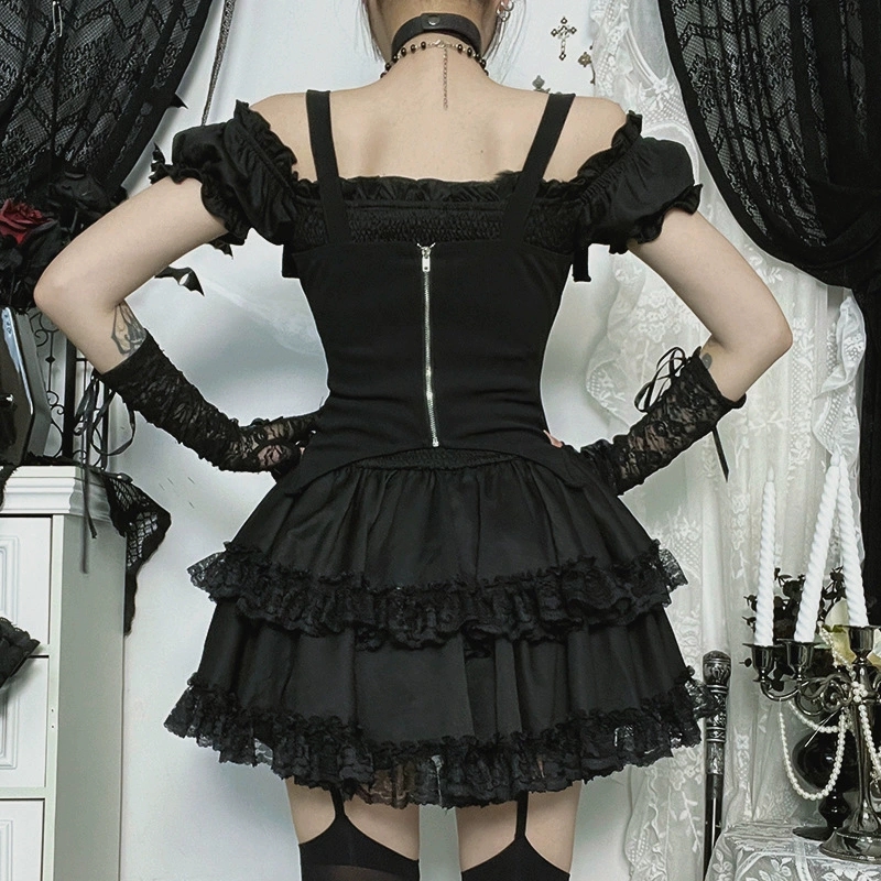 ゴシック ダーク E-girl カワイイ レースステッチ プ - Y2K Backless Halter Mini Dress のレビューと価格